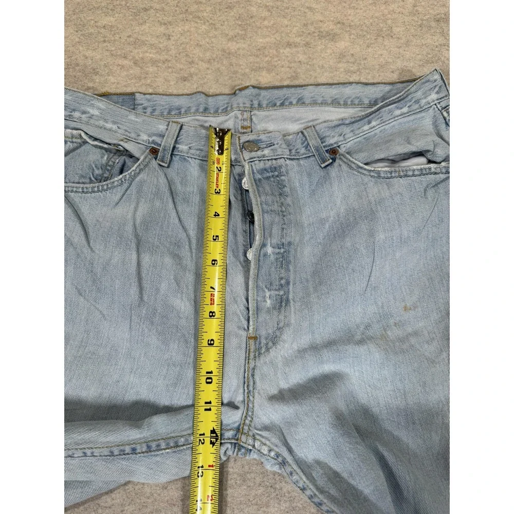 Levis 501 Jeans Mens 38x36 Light Wash Blue‎ Denim Regular Straight Button Fly